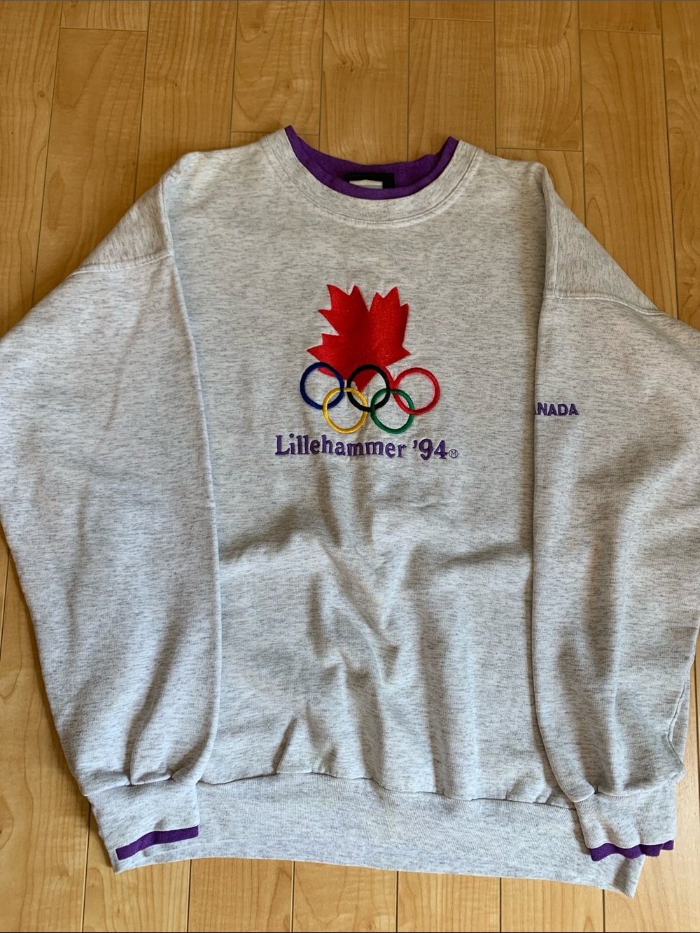 Lillehammer '94 Canada Grey Crewneck Sweatshirt - Purple Trim